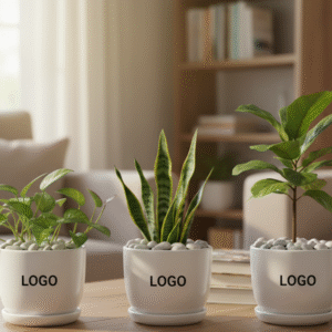 FJ-23 Ceramic Flower Pot with Attached Bottom Tray Suitable for Home and Garden Pots for Plants Lightweight Indoor-Outdoor (Suitable for Logo Print) Height 9cm - Glossy White